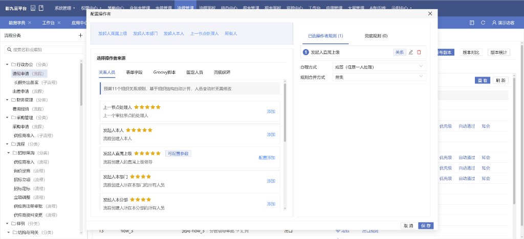 彰九云流程配置操作者：关系规则与候选人